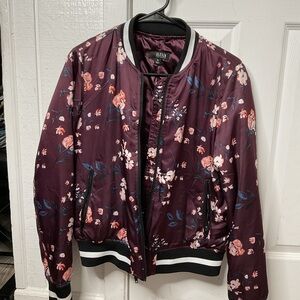 A.N.A burgandy floral bomber jacket